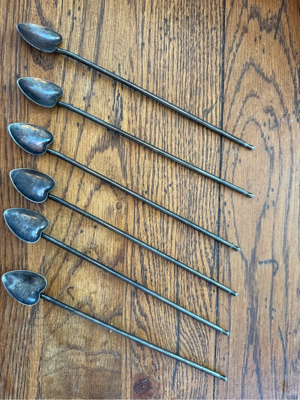 MCM Cocktail Stirrers Mint Julep Straws Silver Plate Heart-Shaped 1950s Set of 5